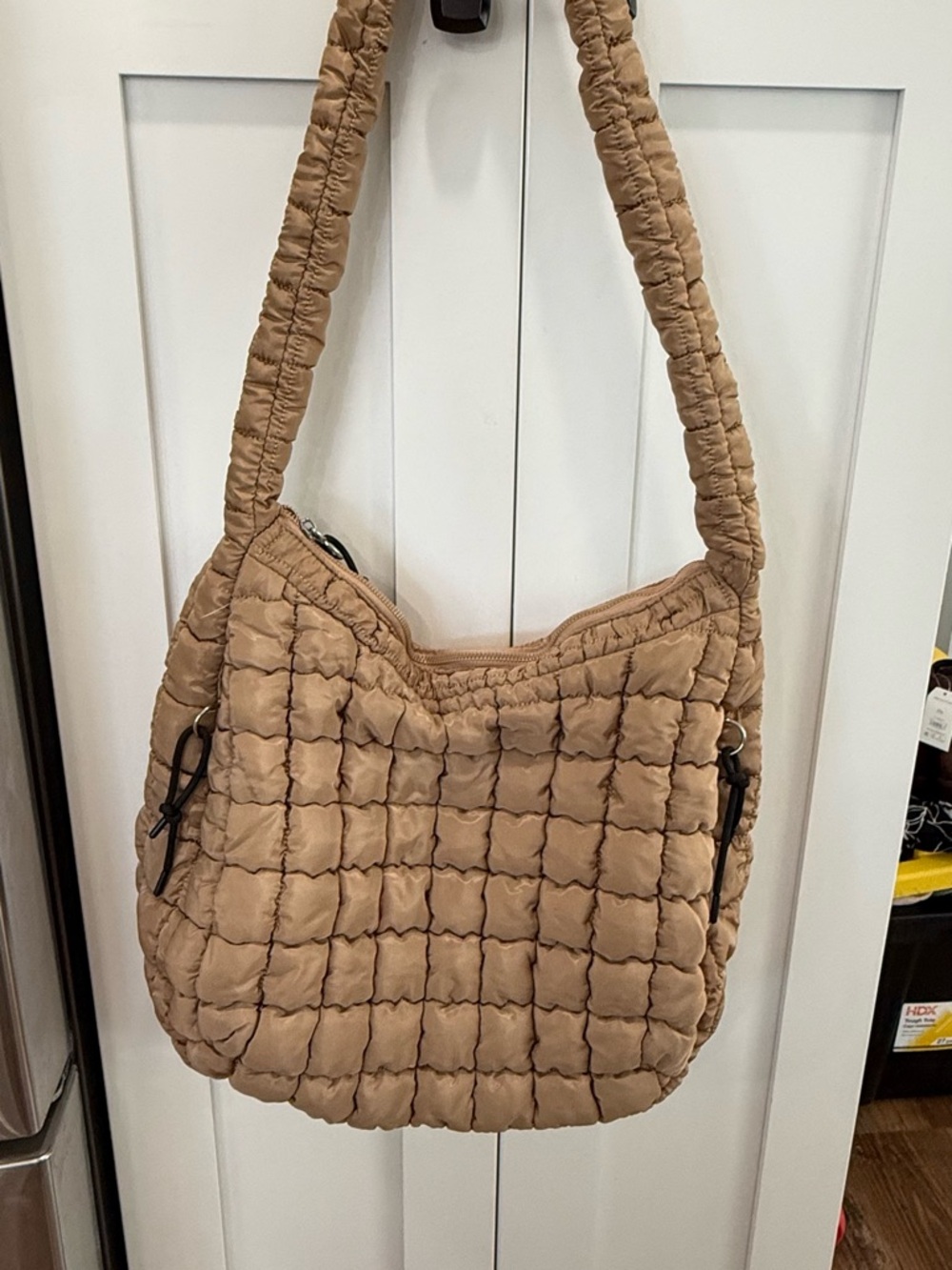 Quilted Shoulder Bag in Light Brown - Women's Casual Tote